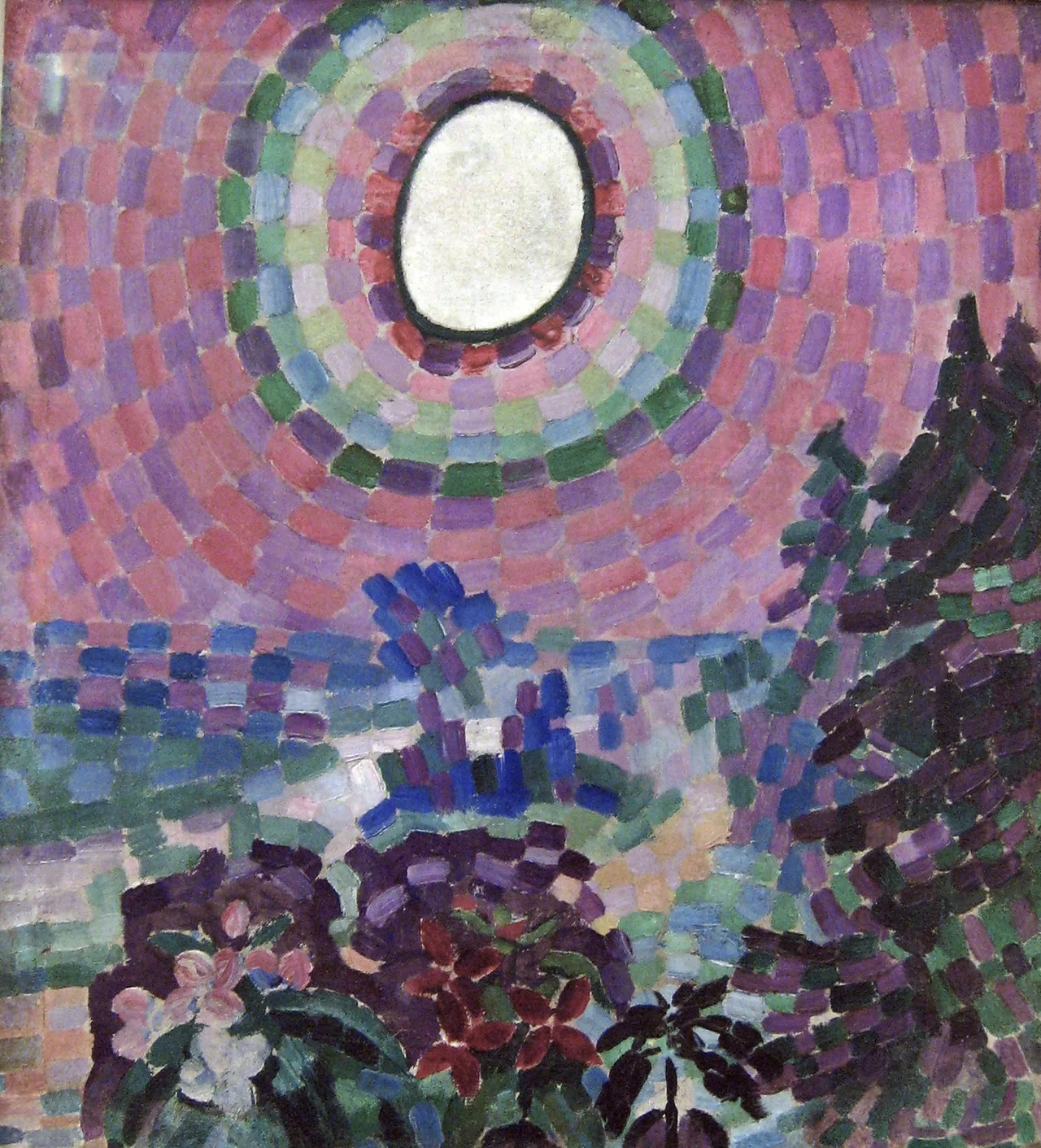 Reproduction de Paysage au disque de Robert Delaunay, datée de 1906.