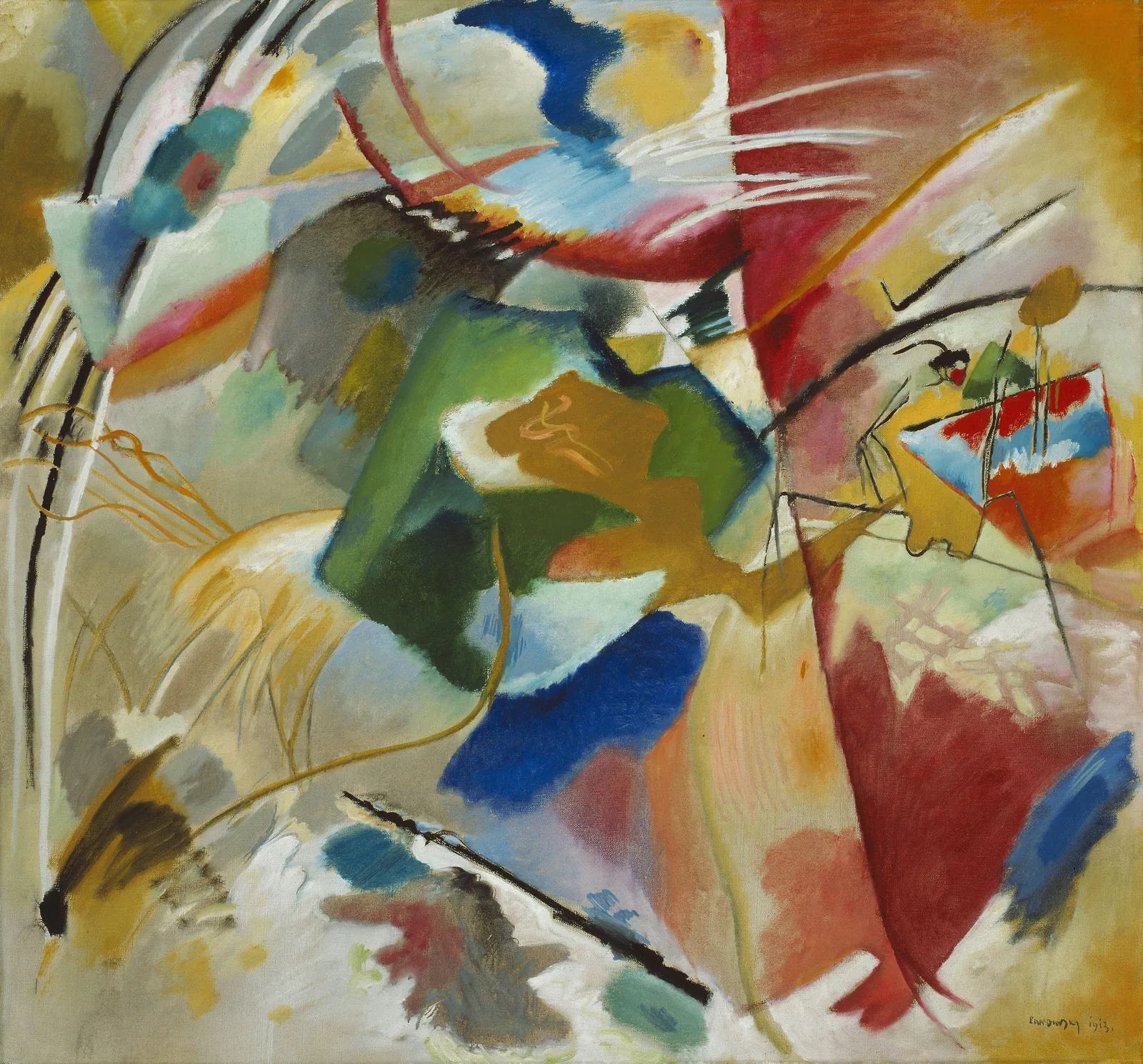 Reproduction de Tableau au centre vert de Wassily Kandinsky, datée de 1913.