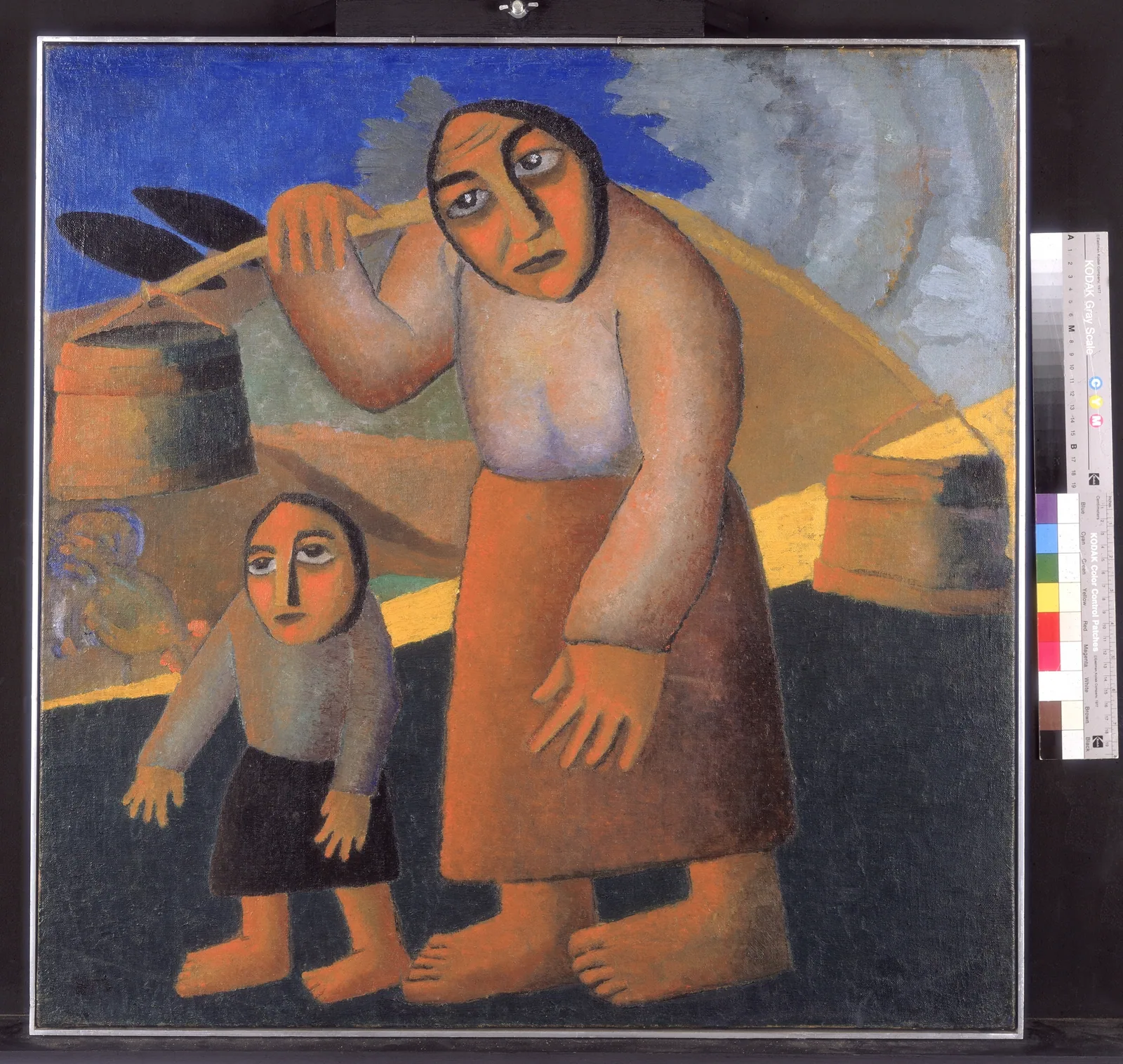 Reproduction de Femme paysanne aux seaux et enfant de Kasimir Malevitch, datée de 1911-1912.