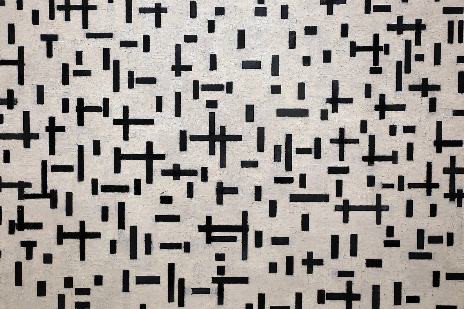 Composition de lignes courtes sur fond clair par Piet Mondrian, 1916–1917.