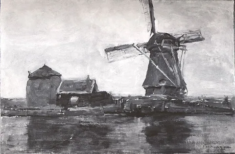 Moulin et maison d'été peints par Piet Mondrian vers 1906.